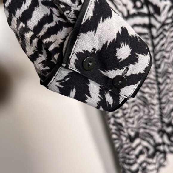 All Saints Ester Remix Zebra Animal Print Sheer Black White Womens Shirt - Picture 7 of 10